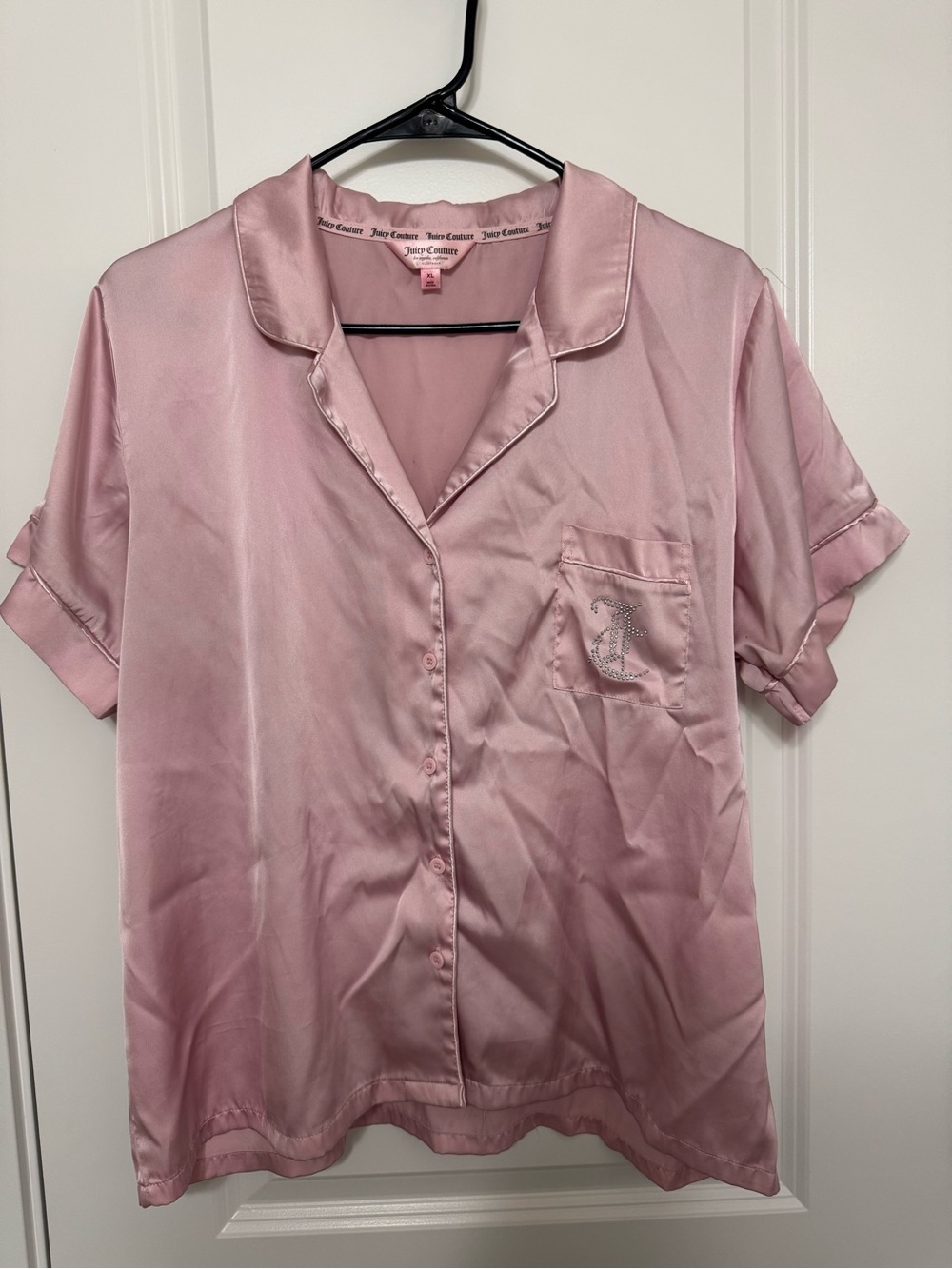 Juicy Couture Pink Satin Short-Sleeve Pajama Top Size XL